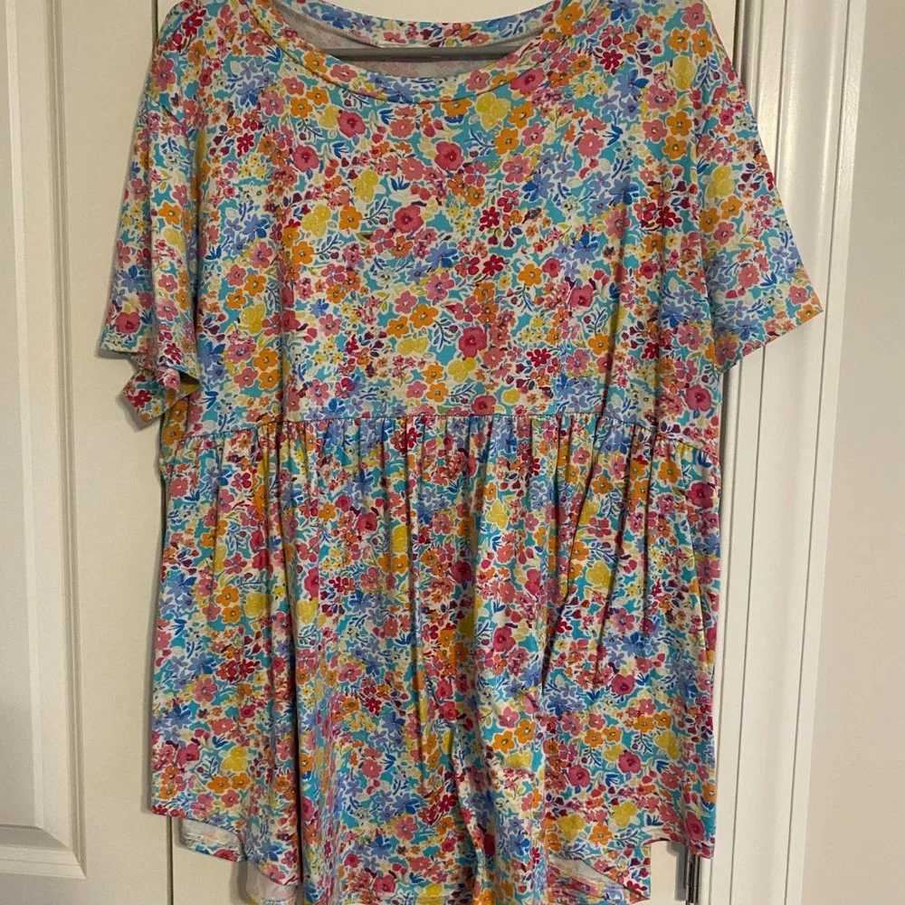 Blue multi floral peplum top - Picture 2 of 5